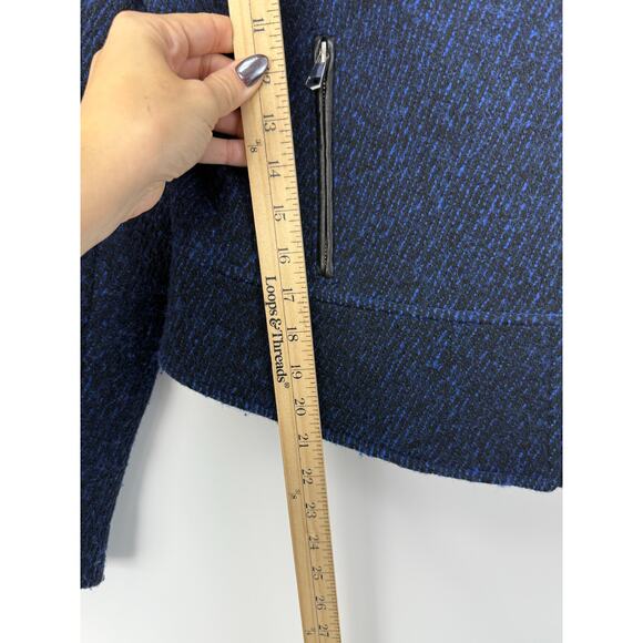 French Connection Electric Blue Wool Moto Jacket Size 6 Leather Trim Edgy - Picture 8 of 12